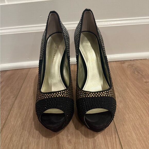 Enzo Angiolini Black, Gold and Silver Gem Studded Platform Heels - Picture 2 of 8